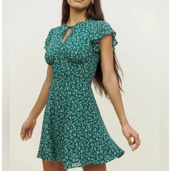 Reformation Dresses & Skirts - Reformation Vikki Mini Floral Green Parsley Dress Size 0